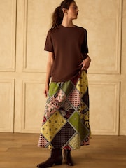 Зеленый/желтый с принтом - Matte Satin Midi Skirt - Изображение 2 7