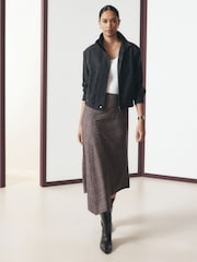 Neutral Check Asymmetric Midi Skirt - Image 1 of 8