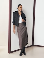 Neutral Check Asymmetric Midi Skirt - Image 2 of 8