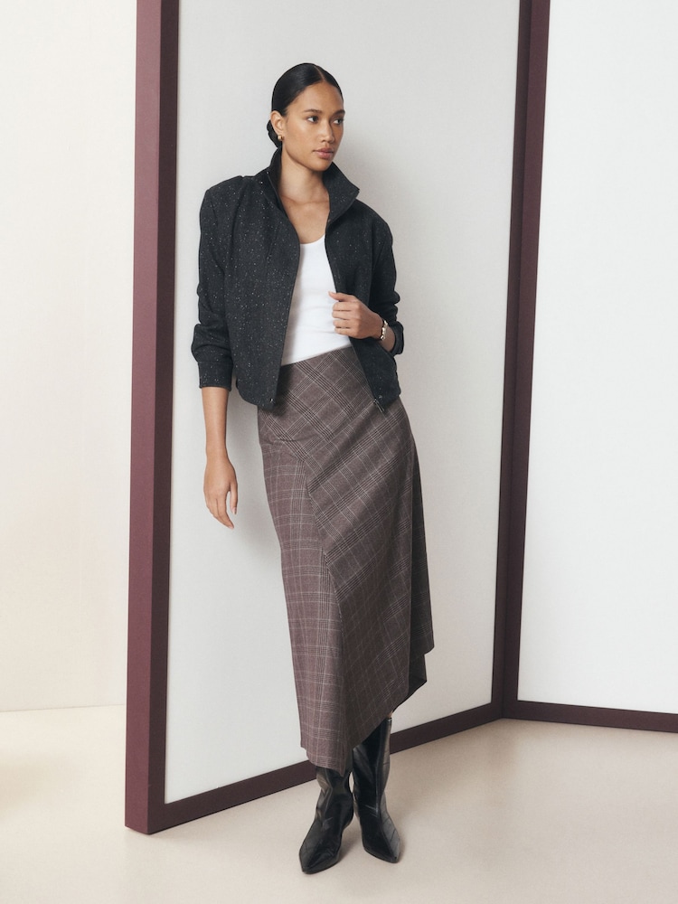 Neutral Check Asymmetric Midi Skirt - Image 2 of 8 Neutral Check Asymmetric Midi Skirt - Image 2 of 8