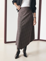 Neutral Check Asymmetric Midi Skirt - Image 3 of 8