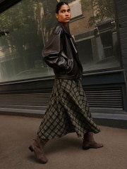 Green/Black Check Drop Waist Brushed Maxi Skirt - Image 1 of 8