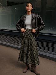 Green/Black Check Drop Waist Brushed Maxi Skirt - Image 2 of 8