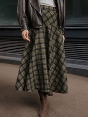 Green/Black Check Drop Waist Brushed Maxi Skirt - Image 3 of 8