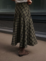 Green/Black Check Drop Waist Brushed Maxi Skirt - Image 4 of 8