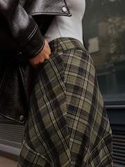 Green/Black Check Drop Waist Brushed Maxi Skirt - Image 5 of 8