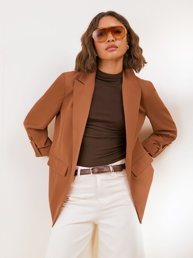 Friends Like These Rust Brown Edge to Edge Tailored Sleeve Detail Blazer - Image 1 of 5 Friends Like These Rust Brown Edge to Edge Tailored Sleeve Detail Blazer - Image 1 of 5