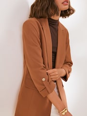 Friends Like These Rust Brown Edge to Edge Tailored Sleeve Detail Blazer - Image 4 of 5