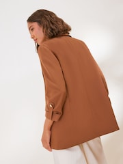 Friends Like These Rust Brown Edge to Edge Tailored Sleeve Detail Blazer - Image 5 of 5