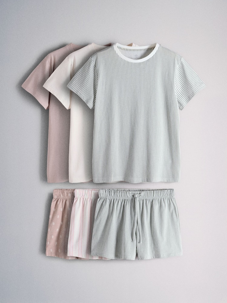 The Set 3 Pack T-Shirt and Short Pyjama Sets Stripe /Polka Dot/ Pink Stripe - Image 1 of 9 The Set 3 Pack T-Shirt and Short Pyjama Sets Stripe /Polka Dot/ Pink Stripe - Image 1 of 9