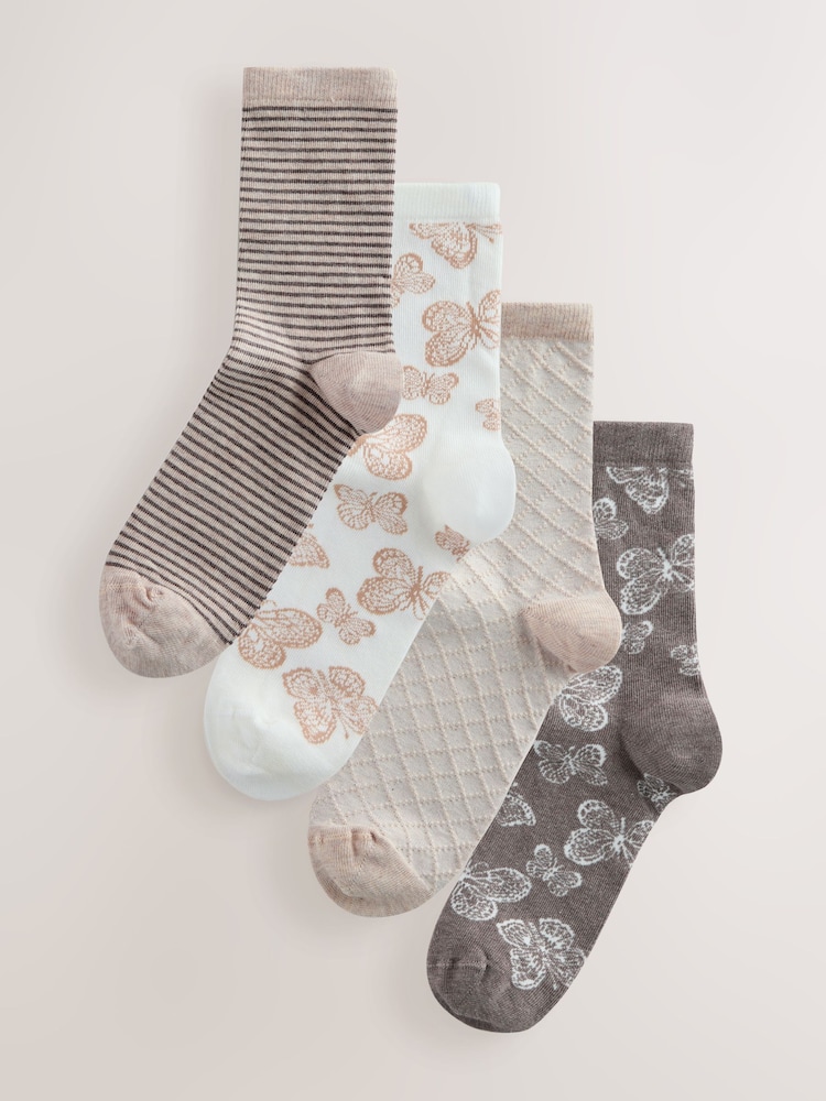 Neutral Butterfly Ankle Socks 4 Pack - Image 1 of 7 Neutral Butterfly Ankle Socks 4 Pack - Image 1 of 7