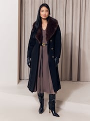 Noir - Lipsy Fur Collar Longline Belted Coat - Image 2 de 5