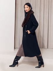 Noir - Lipsy Fur Collar Longline Belted Coat - Image 3 de 5