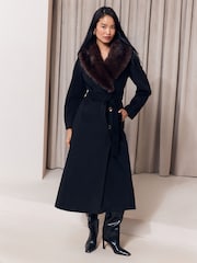 Noir - Lipsy Fur Collar Longline Belted Coat - Image 4 de 5