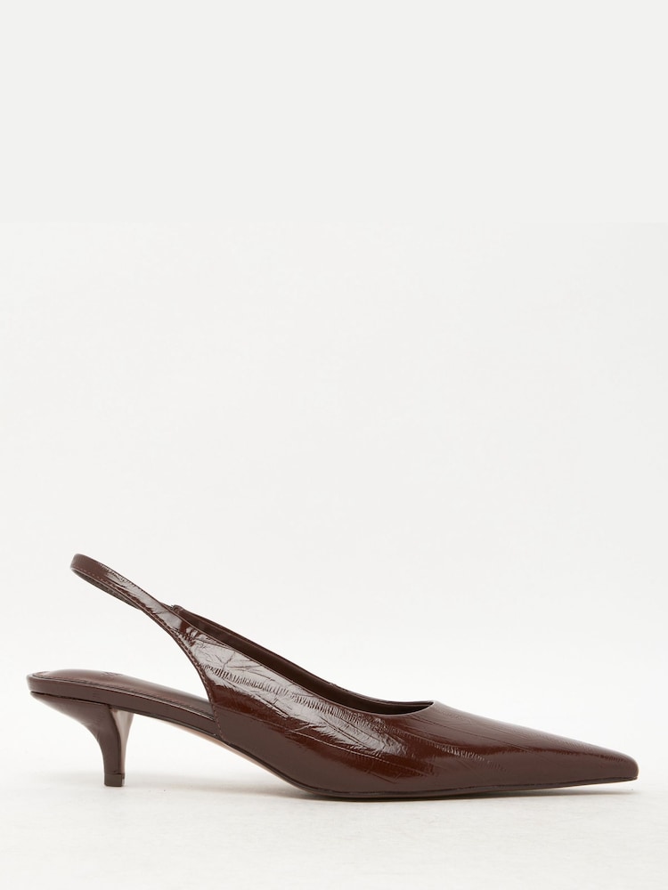Schuh Brown Shery Kitten Heel Court Shoes - Image 1 of 4