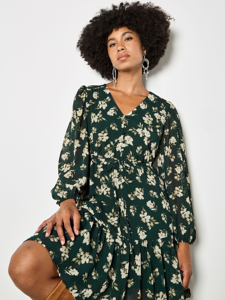 green emerald velvet dress APRICOT- GREEN DITSY FLORAL DRESS  HepKat Clothing