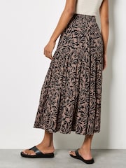 Apricot Brown Leaf Print Tiered Midi Skirt - Image 5 of 5