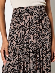 Maro - Apricot Leaf Print Tiered Midi Skirt - Imaginea 6 din 7