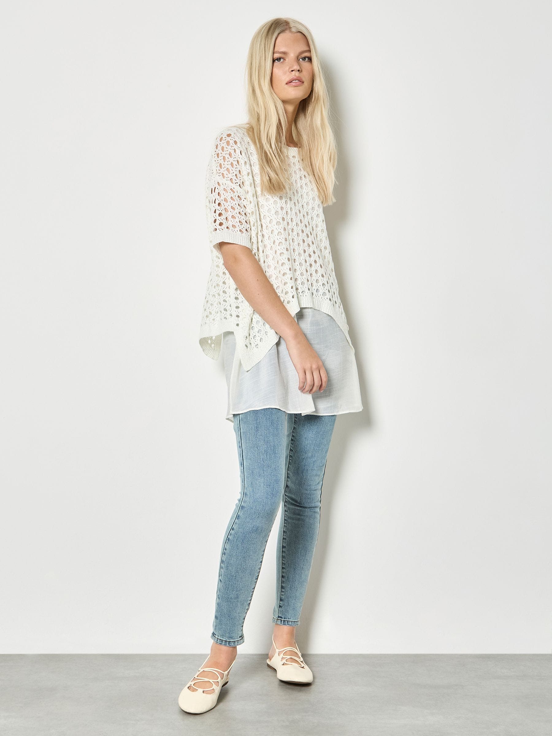 Buy Apricot White Shimmer Mesh Layered Tunic Top from Next Romania