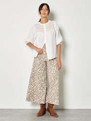 Apricot White Wavy Embroidered Smocked Blouse - Image 2 of 4