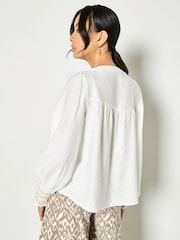 Apricot White Wavy Embroidered Smocked Blouse - Image 3 of 4