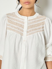 Apricot White Wavy Embroidered Smocked Blouse - Image 4 of 4