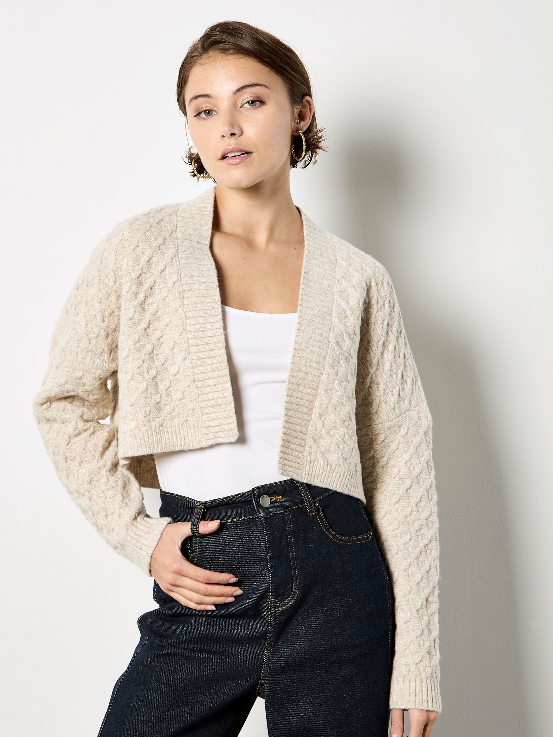 Buy Apricot Natural Plait Knit Shrug Cardigan from Next India