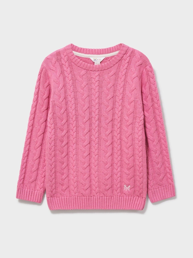 Crew Clothing Pink Plaited Cable Knit Jumper - Image 1 of 3 Crew Clothing Pink Plaited Cable Knit Jumper - Image 1 of 3