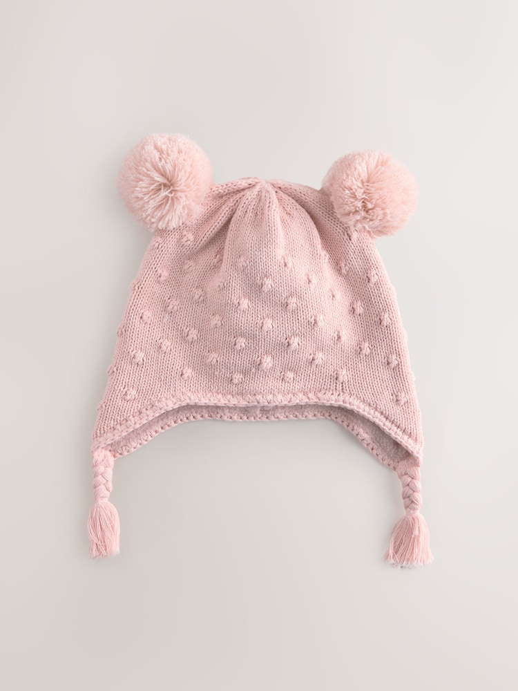 Rosa de pointelle - Knitted Baby Trapper Hat (0mths-2yrs) - Imagen 1 de 4 Rosa de pointelle - Knitted Baby Trapper Hat (0mths-2yrs) - Imagen 1 de 4