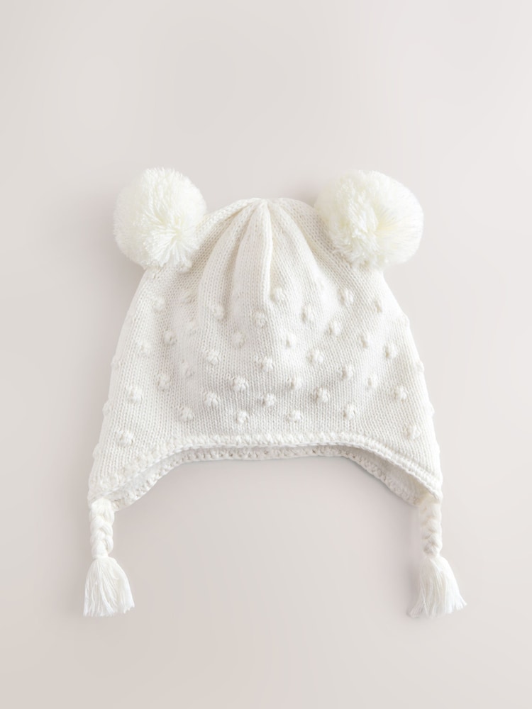White Knitted Baby Trapper Hat - Image 1 of 4
