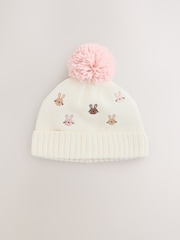 Pink/Cream Knitted Baby Pom Hat - Image 1 of 3
