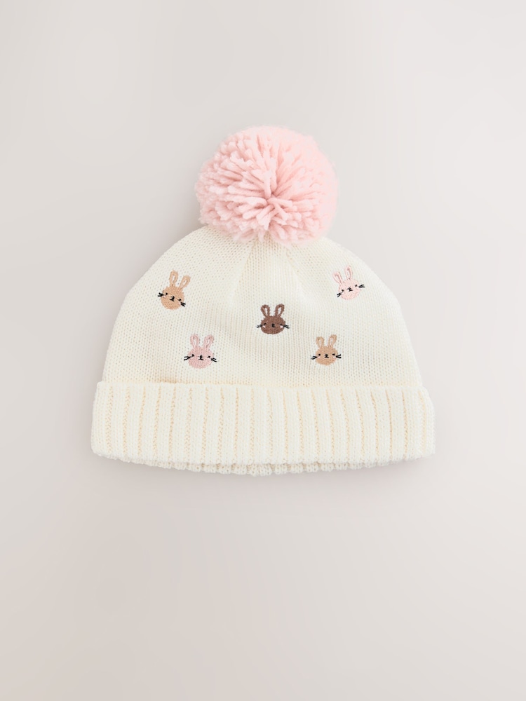 Pink/Cream Knitted Baby Pom Hat - Image 1 of 3 Pink/Cream Knitted Baby Pom Hat - Image 1 of 3
