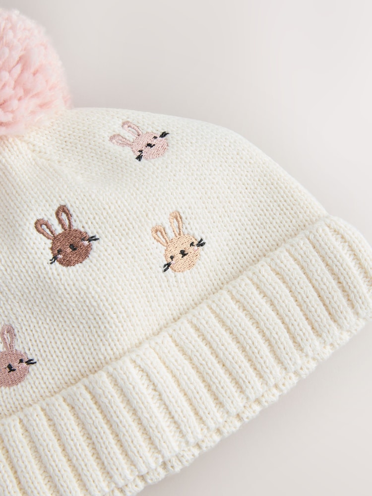 Pink/Cream Knitted Baby Pom Hat - Image 2 of 3 Pink/Cream Knitted Baby Pom Hat - Image 2 of 3