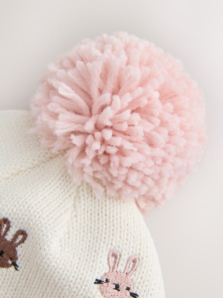 Pink/Cream Knitted Baby Pom Hat - Image 3 of 3 Pink/Cream Knitted Baby Pom Hat - Image 3 of 3