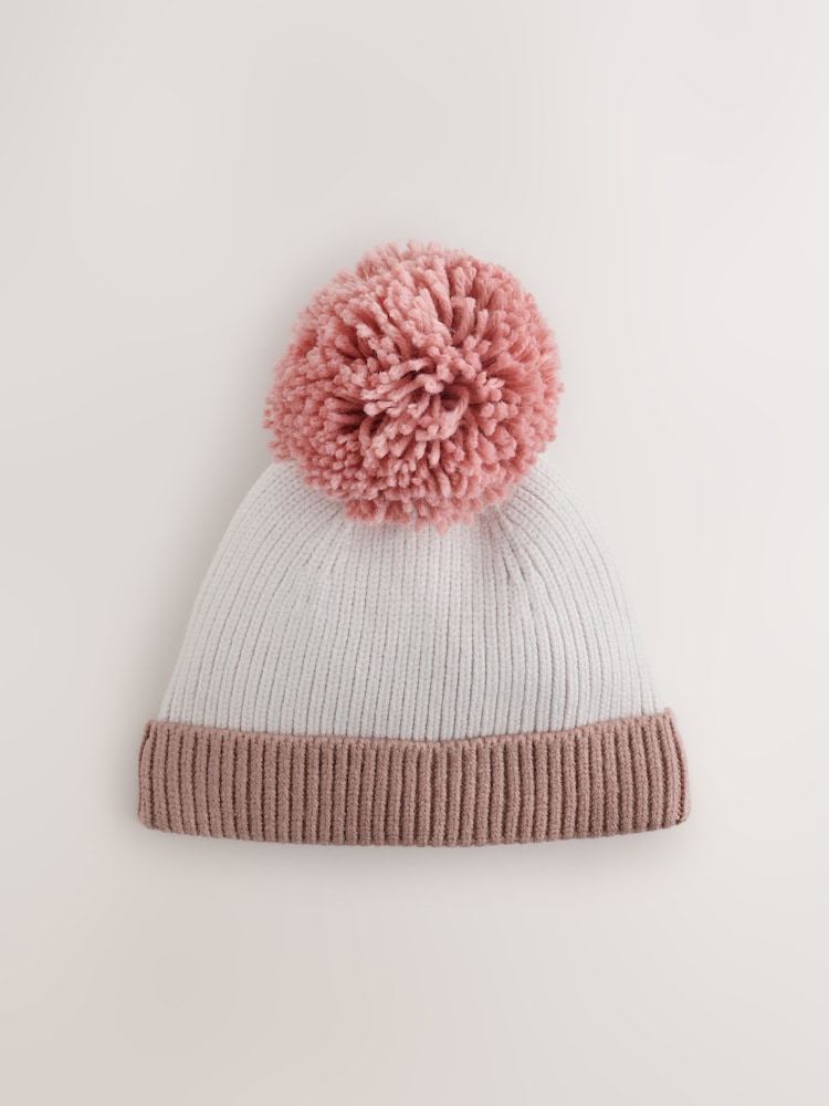 Pink Knitted Baby Pom Hat - Image 1 of 3 Pink Knitted Baby Pom Hat - Image 1 of 3