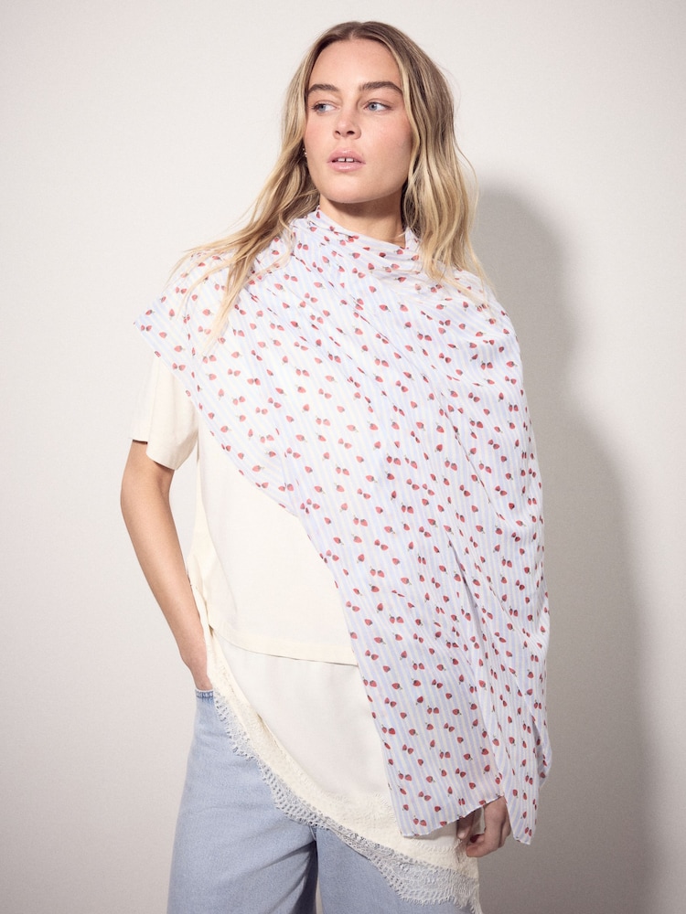 Blue Striped Strawberry Lightweight Scarf - Image 1 of 6 Blue Striped Strawberry Lightweight Scarf - Image 1 of 6