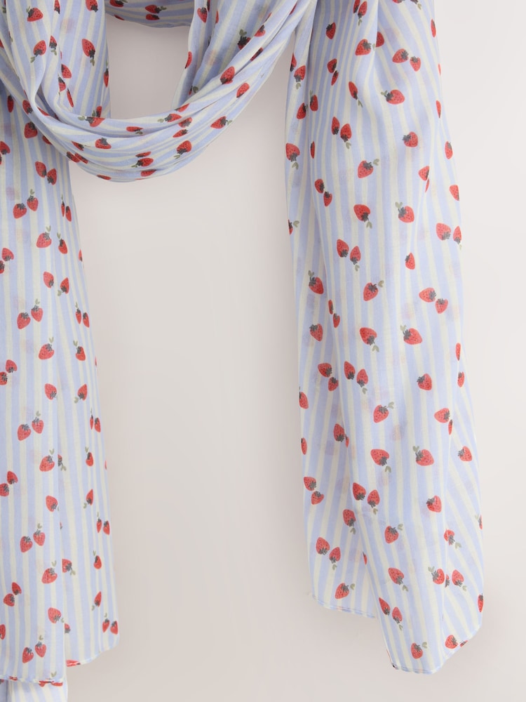 Blue Striped Strawberry Lightweight Scarf - Image 6 of 6 Blue Striped Strawberry Lightweight Scarf - Image 6 of 6