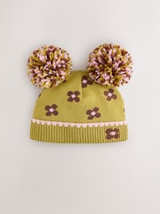 綠色軟花卉 - Double Pom Baby Beanie - 圖片 1，共 3