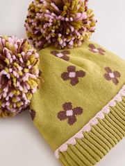綠色軟花卉 - Double Pom Baby Beanie - 圖片 2，共 3