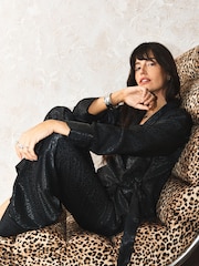 Rockett St George Black Animal Print Jacquard Satin Tie Side Pyjamas Set - Image 2 of 9