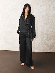 Rockett St George Black Animal Print Jacquard Satin Tie Side Pyjamas Set - Image 3 of 9