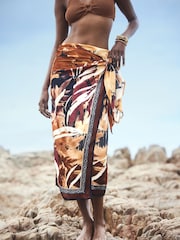 Multi Abstract Tie Waisted Print Sarong Skirt - Image 1 of 8