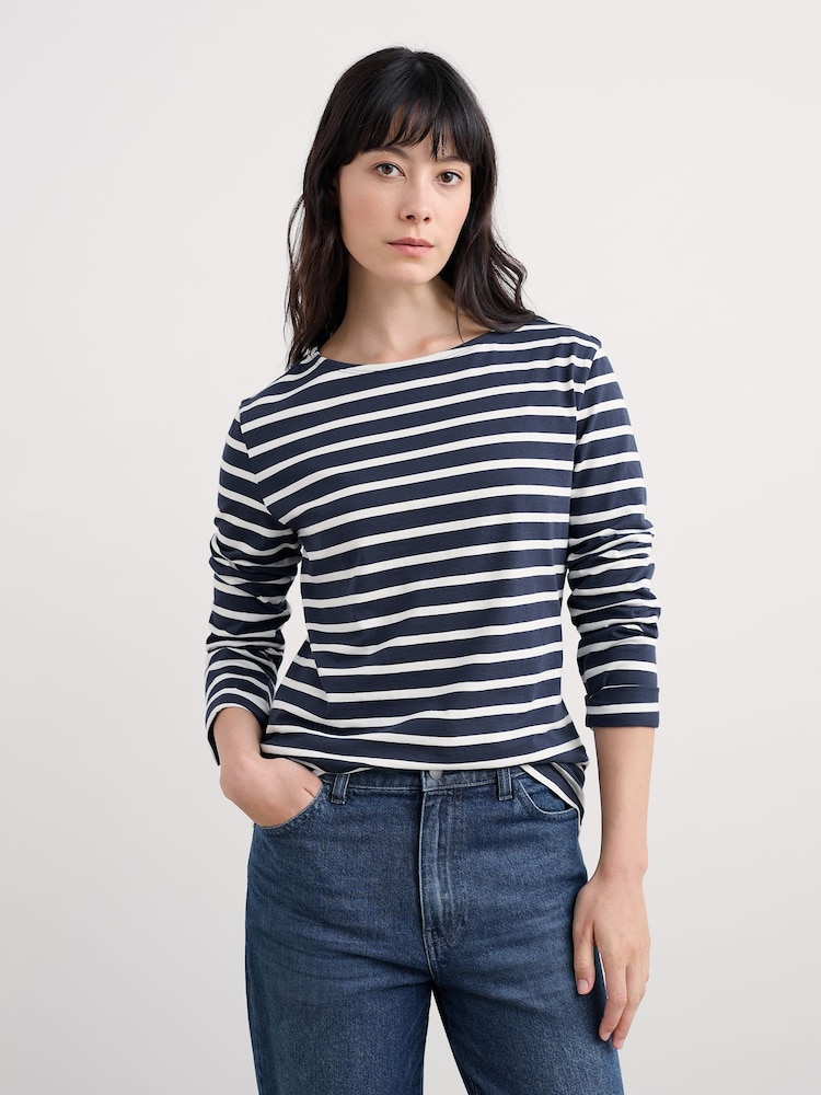 Seasalt Cornwall Navy Blue Sailor T-Shirt - Image 2 of 5 Seasalt Cornwall Navy Blue Sailor T-Shirt - Image 2 of 5
