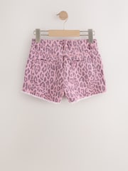 Pink Leopard Animal Print Regular Length Frayed Edge Denim Shorts (3-16yrs) - Image 2 of 5