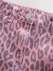 Pink Leopard Animal Print Regular Length Frayed Edge Denim Shorts (3-16yrs) - Image 3 of 5