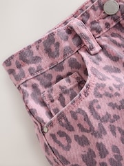 Pink Leopard Animal Print Regular Length Frayed Edge Denim Shorts (3-16yrs) - Image 4 of 5