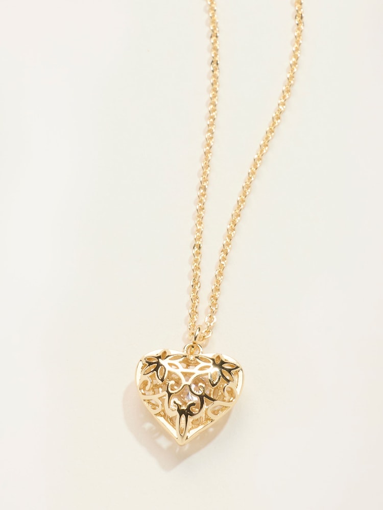 FatFace Gold Tone Heart Filagree Necklace - Image 2 of 2