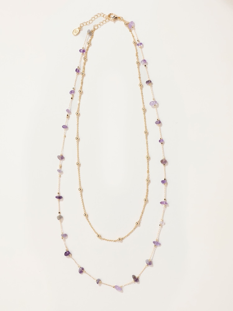 FatFace Purple Layered Stone Necklace - Image 1 of 2