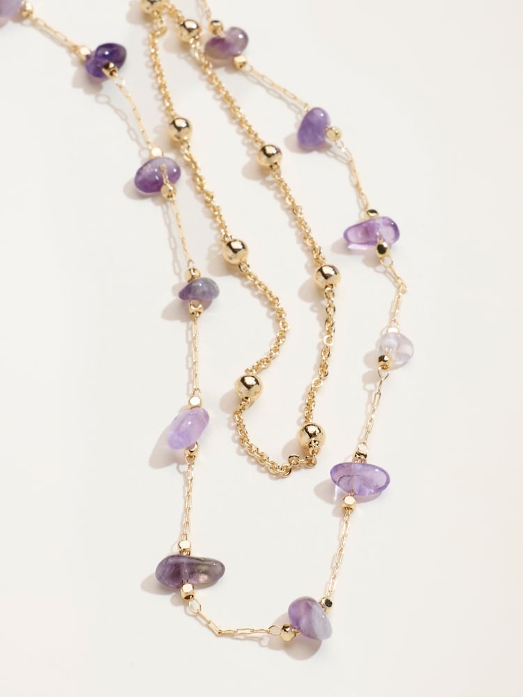 FatFace Purple Layered Stone Necklace - Image 2 of 2