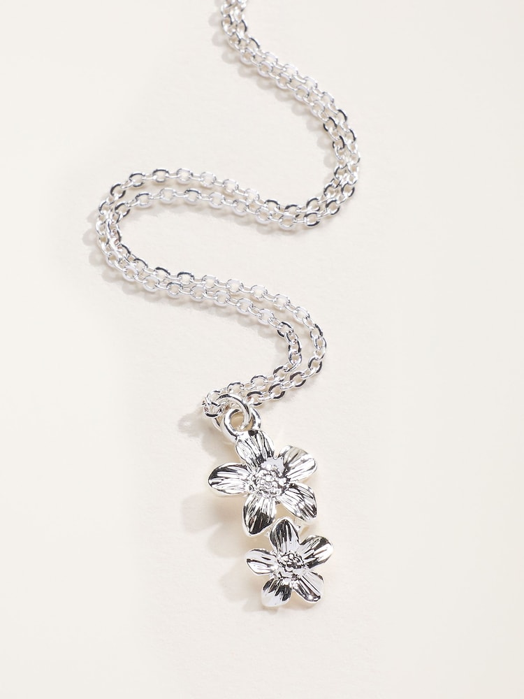 FatFace Silver Tone Double flower Necklace - Image 3 of 3 FatFace Silver Tone Double flower Necklace - Image 3 of 3